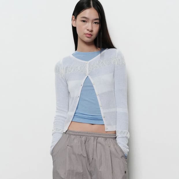 다이애그널 시스루 가디건 SHIRRING CARDIGAN (ivory)