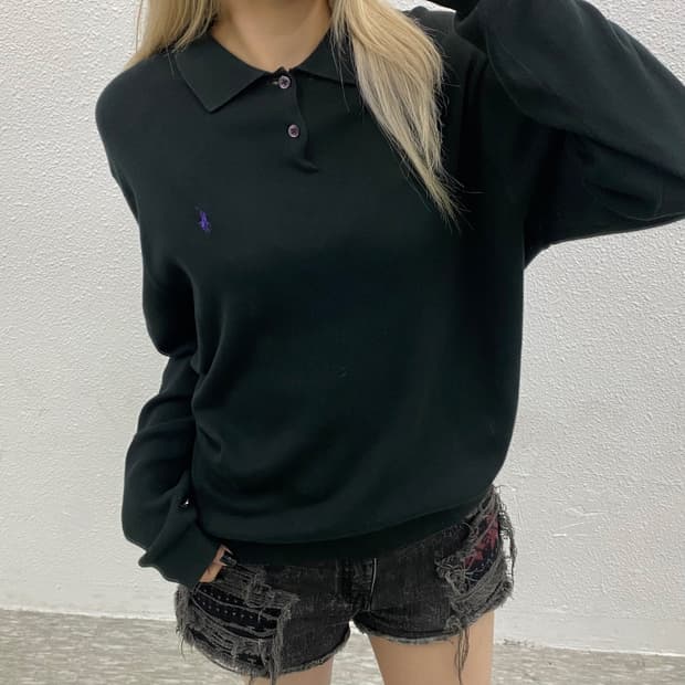 폴로 랄프로렌 퍼플포니 카라 니트 M