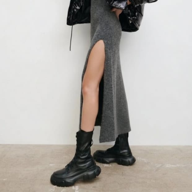 자라 로우힐 러그솔 가죽 부츠