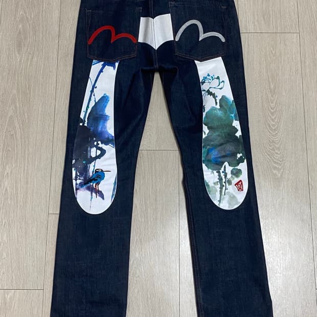 에비수 백프린팅 데님 팬츠 32