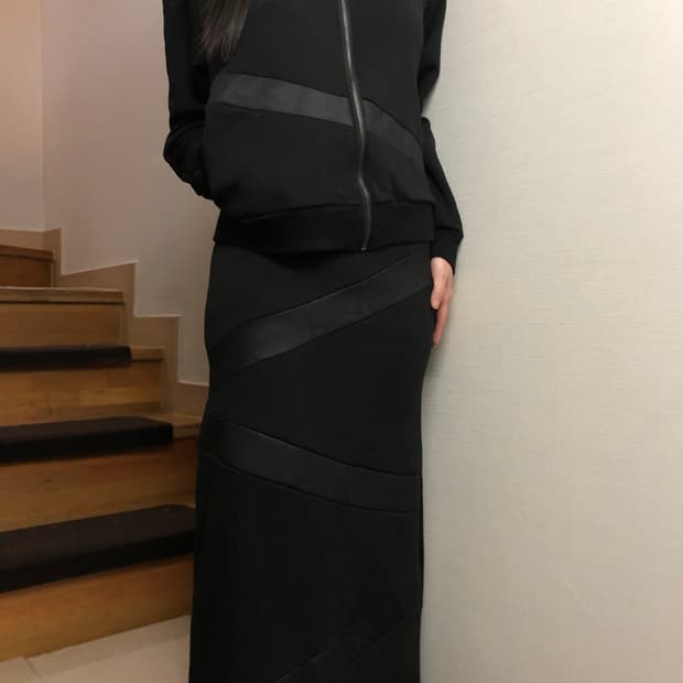 빈티지 블랙 레더 패치 셋업