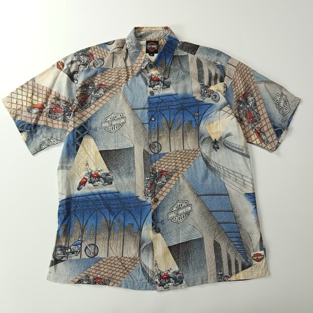 CK233 M 할리데이비슨x토리리처드 90s 미국판 비스코스 알로하 셔