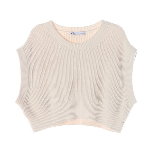 ZARA 크림 골지 크롭 슬리브리스 베스트 M