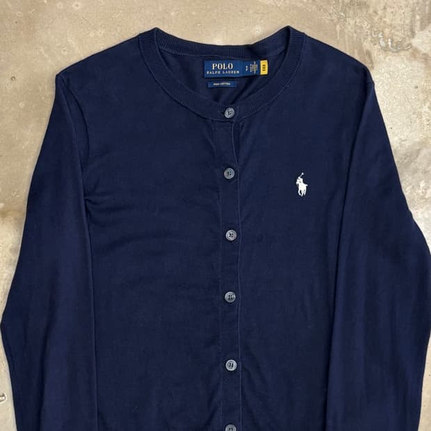 S 폴로랄프로렌 여성용 네이비 피마코튼 가디건