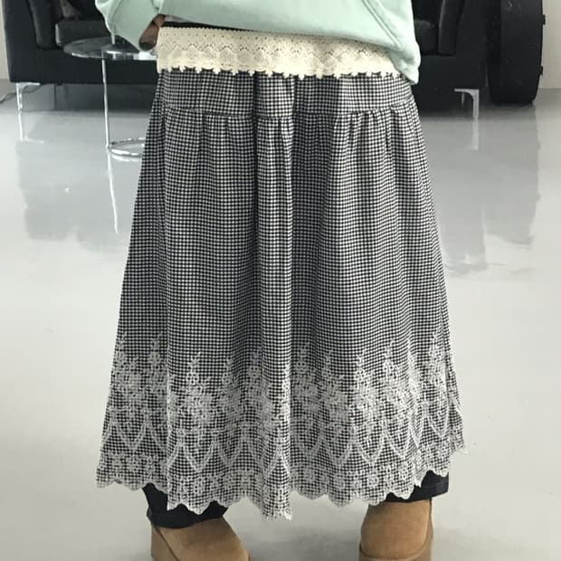 Jpn Poly Checked Long Skirts