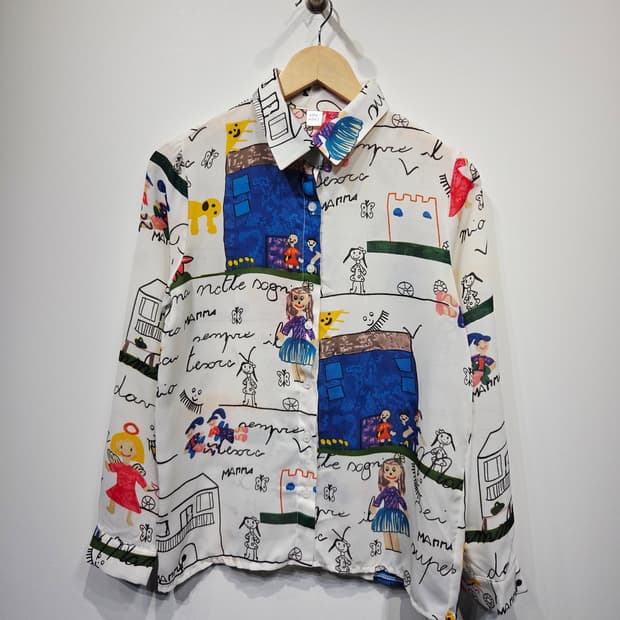 MAK MAKS. 여자 독특한 그림 프린팅 시스루 셔츠