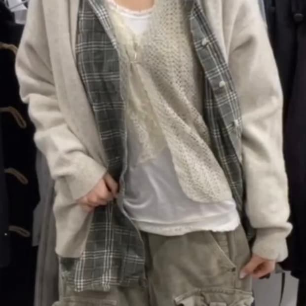 선가든 체크셔츠 가디건 상의셋 모리 녹차 라떼