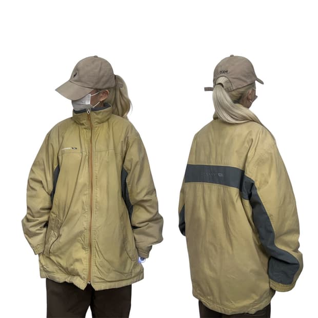 리복 일본판 베이지 퀼팅 오버핏 패딩 바람막이 트랙 자켓 M