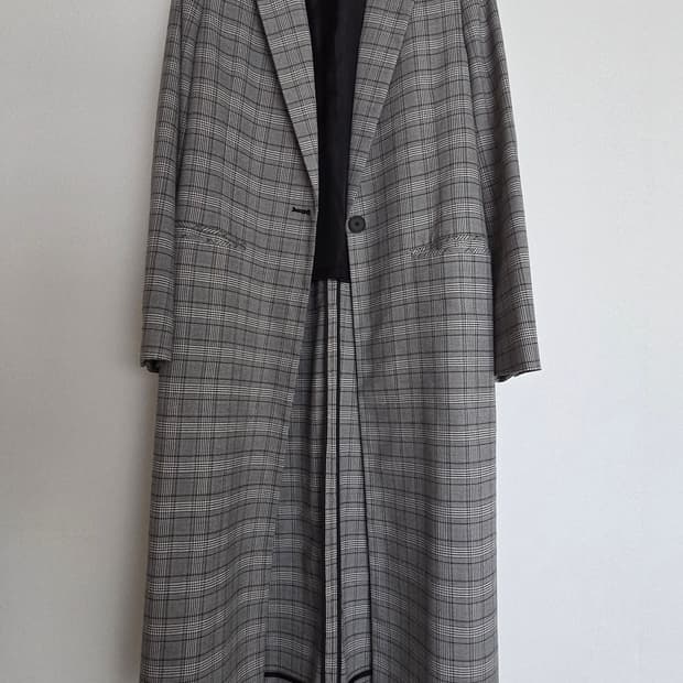 나인) 체크 패턴 롱 코트 S