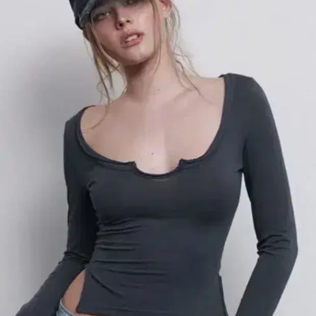플리즈노팔로우 tia long sleeve top 티아 탑 차콜 플노팔