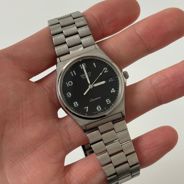 세이코 1980년대 Chronos 블랙 다이얼 실버 쿼츠 남성