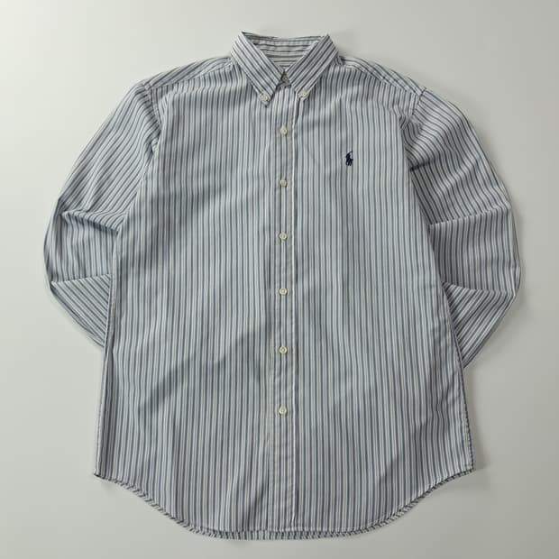 CK303 S 폴로 90s 일본판 소프트블루 스트라이프 셔츠 남방