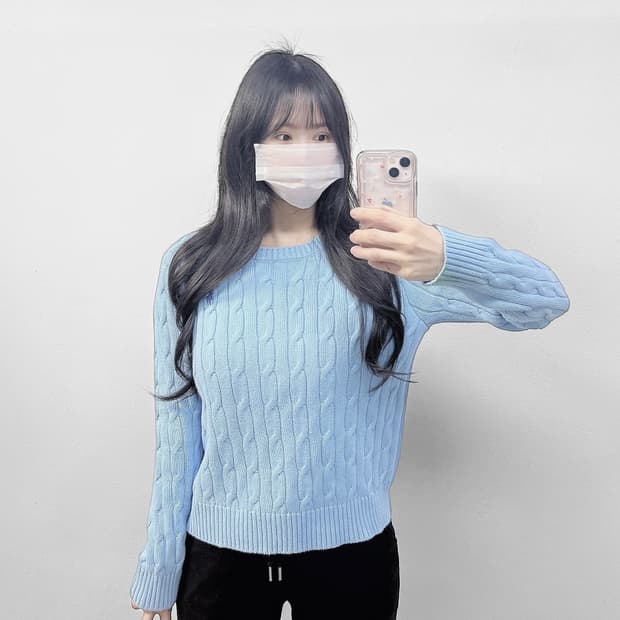 폴로 랄프로렌 포니 로고 케이블 니트 소라