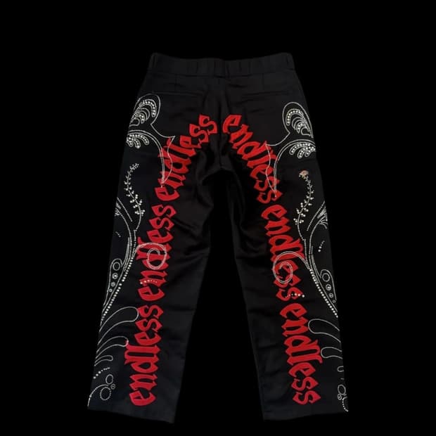 Endless denim black&red 워크 팬츠 34