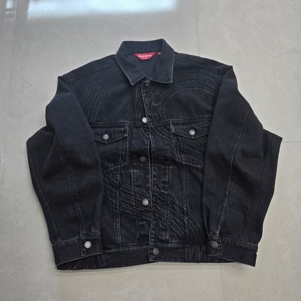 24SS 슈프림 S로고 데님 트러커 워시드 블랙