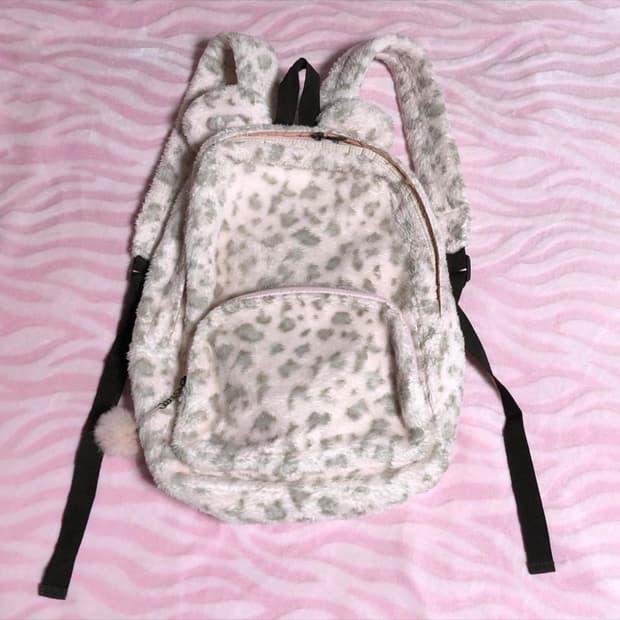 빈티지 핑크 레오파드 퍼 백팩