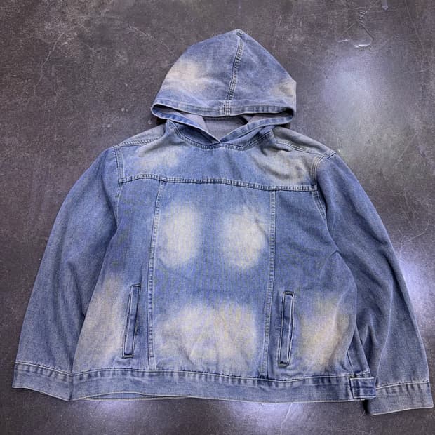빈티지 워싱 청 데님 캐쥬얼 후드티 후디 L