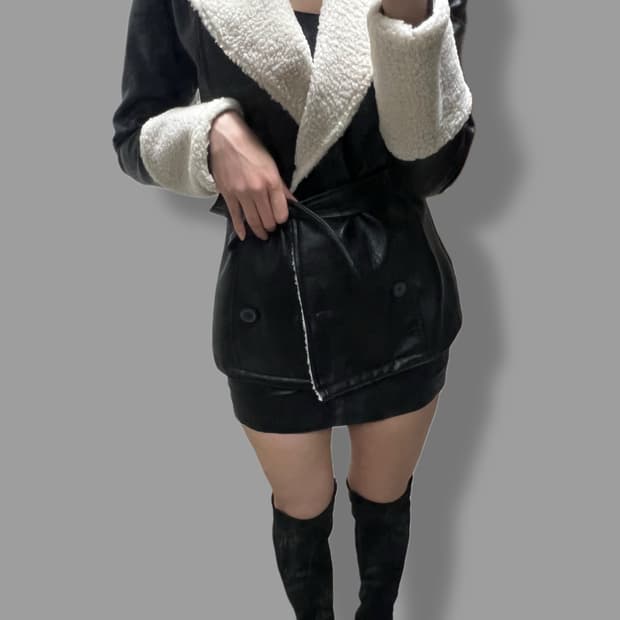 빈티지 무스탕&가죽치마 세트