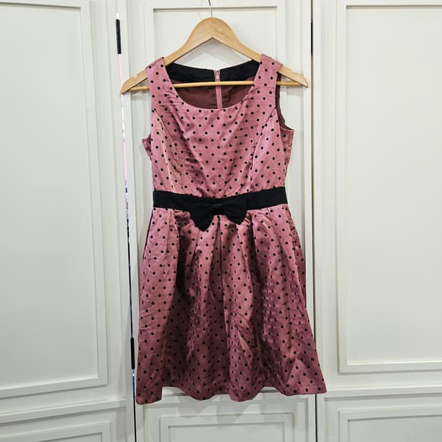 도트 리본 플레어 원피스