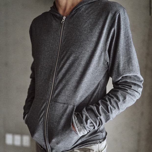[2] Textured Hoodie Zip Charcoal