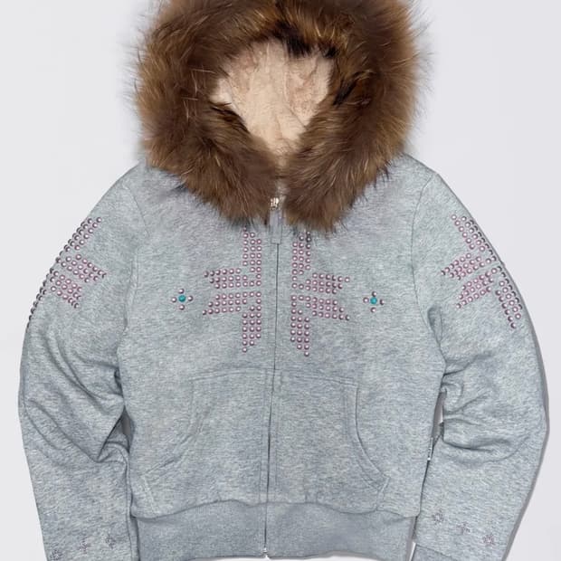 스컬프터 Fur Hooded Zip-Up Melange gray M