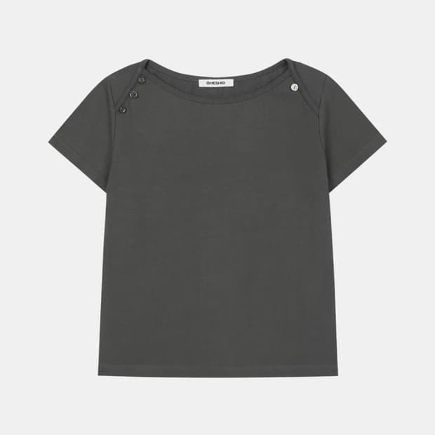 오헤시오 반팔 DOT BUTTON T-SHIRT, CHARCOAL