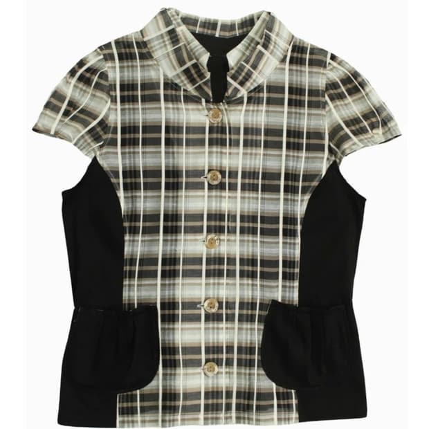 빈티지 체크 시스루 반팔 블라우스
