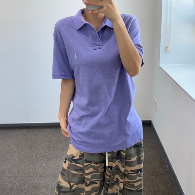 Polo 폴로 스카이블루 포니 퍼플 카라 반팔