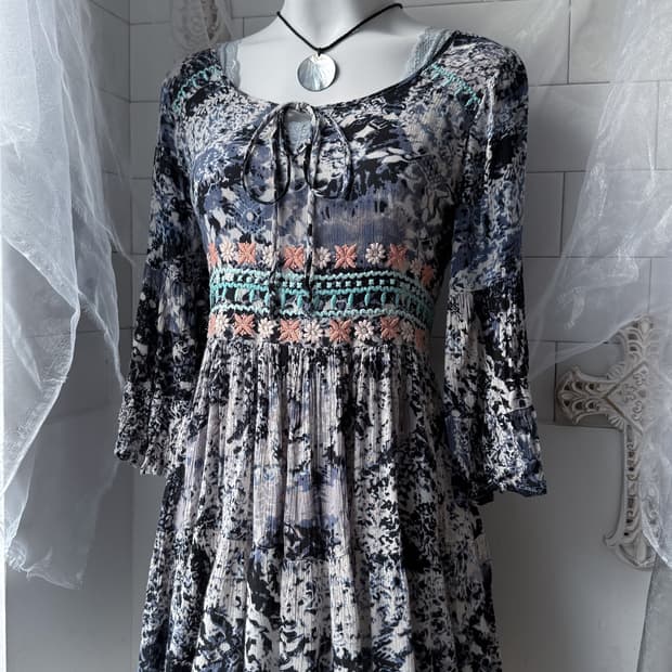 Floral Embroidered Tie-Dye Dress 0409