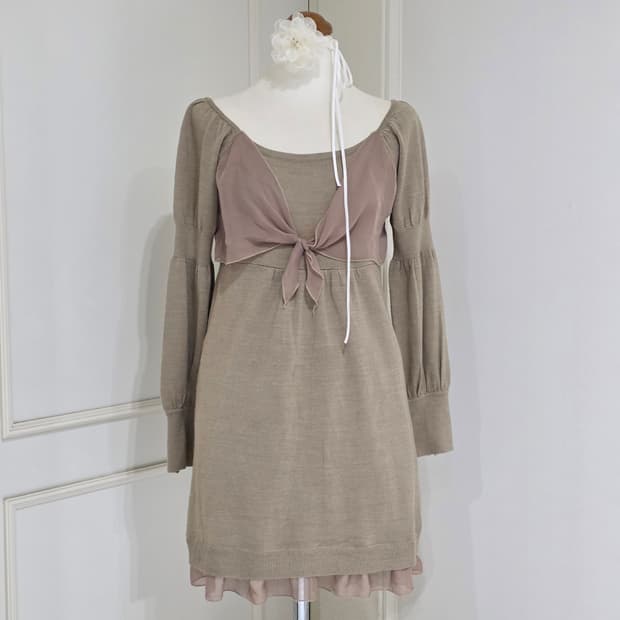 일본빈티지)라떼히메갸루stc 로맨틱 쉬폰 모리걸 퍼프니트원피스