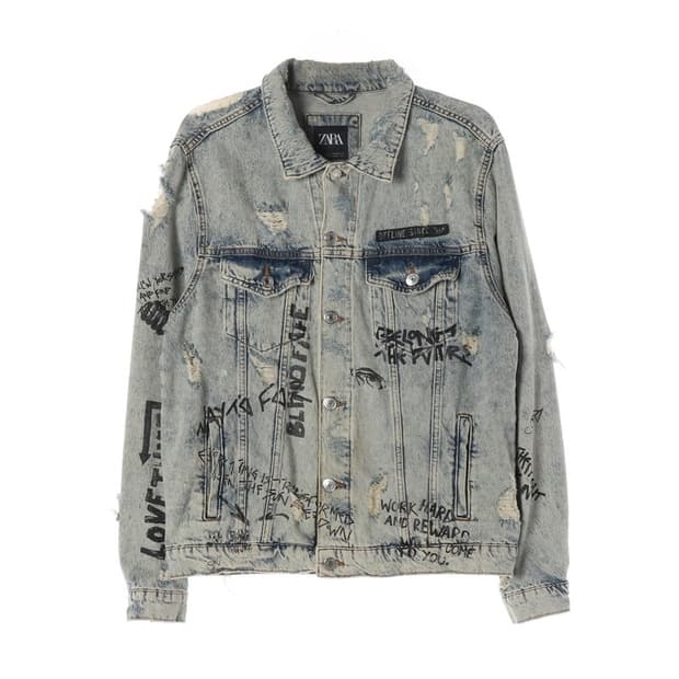 ZARA 빈티지 워싱 그래피티 데님 자켓 L