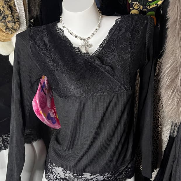 y2k 고스펑크 블랙 레이스 탑