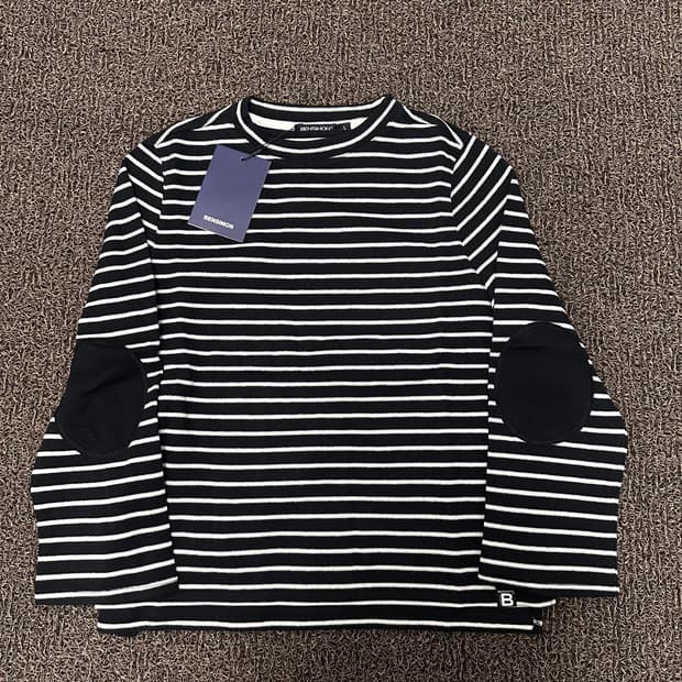 [새상품] 벤시몽 스트라이프 엘보패치 여성 긴팔티셔츠 블랙 L