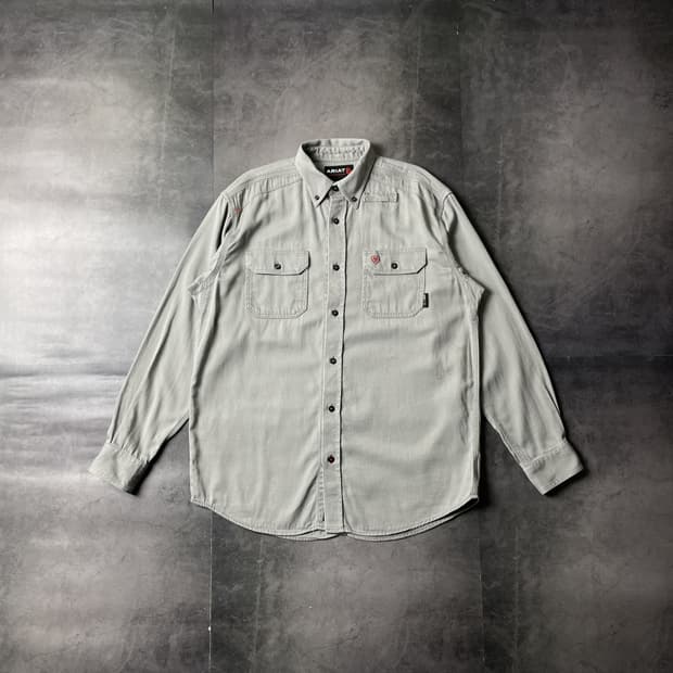 ARIAT 빈티지 라이트 그레이 코튼 워크 셔츠 A00589