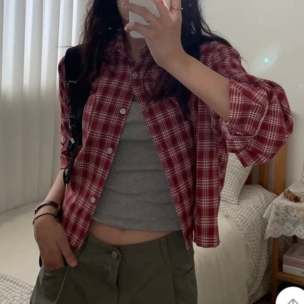 스쿨 체크 크롭셔츠