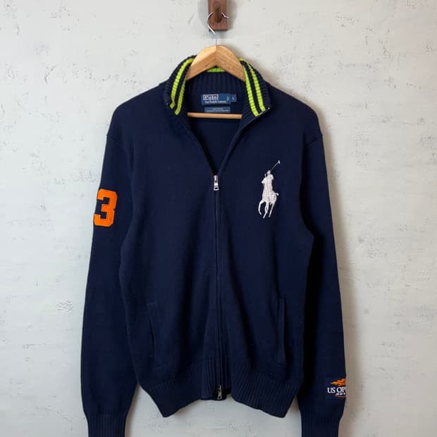 폴로랄프로렌 빅포니 코튼 니트집업 네이비
