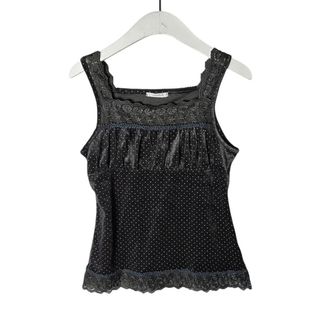 [JPN] 빈티지 레이스업 도트 벨벳 슬리브리스