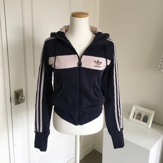 아디다스 네이비 y2k 백로고 후드집업