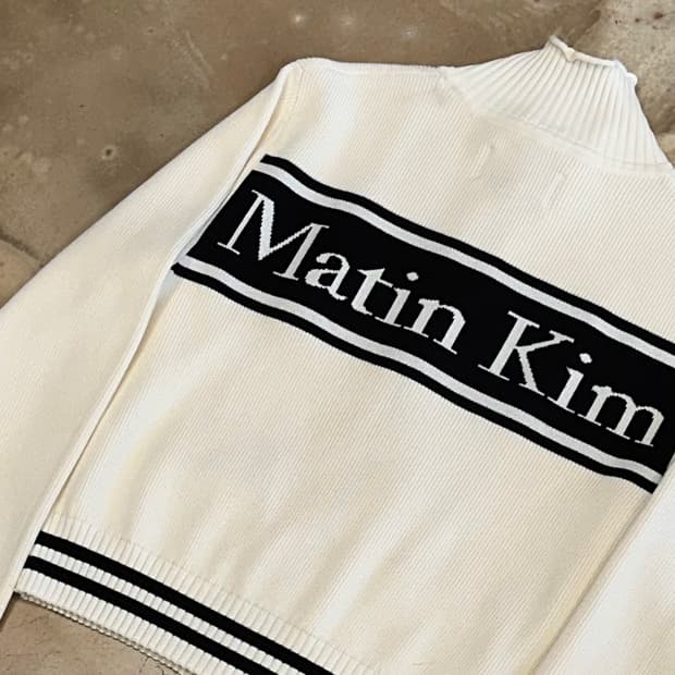 M 마뗑킴 여성용 빅로고 아이보리 크롭 니트 집업 