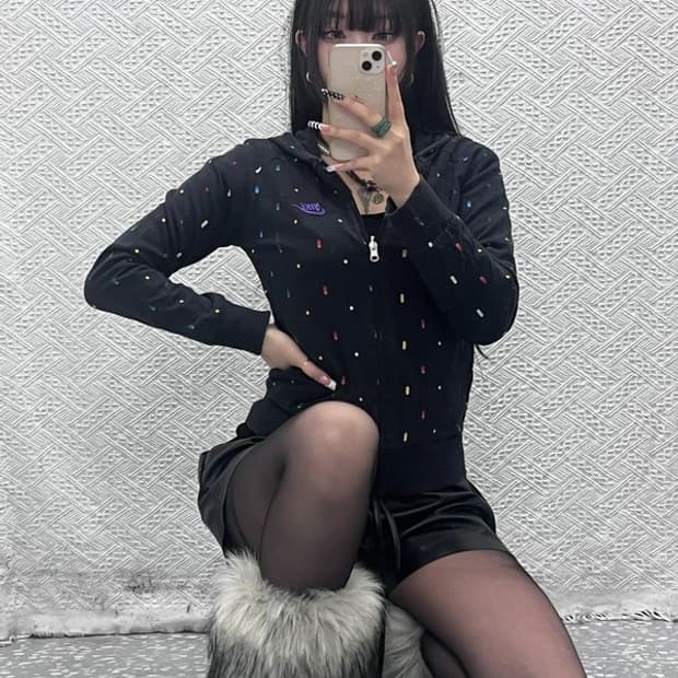 나이키 희귀 Y2K 레인보우 도트 리버시블 슬림 후드집업 M C10210