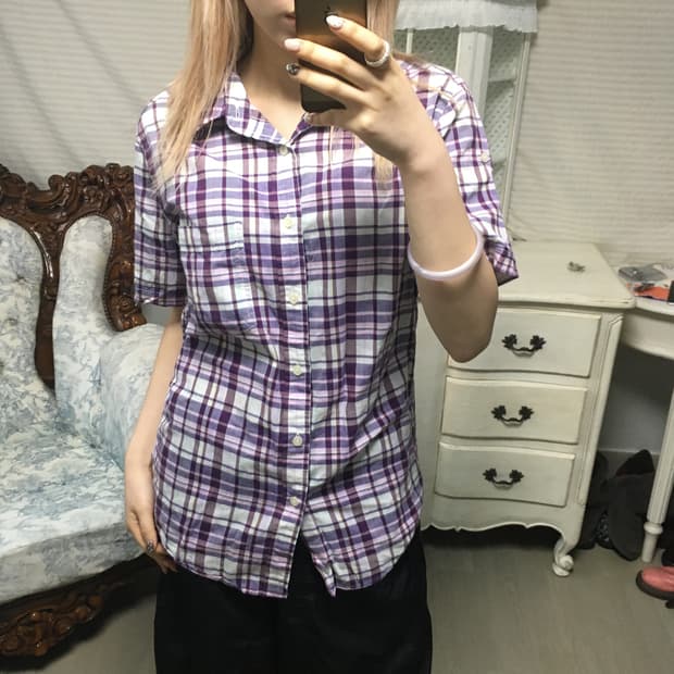 일본빈티지 퍼플 체크 셔츠