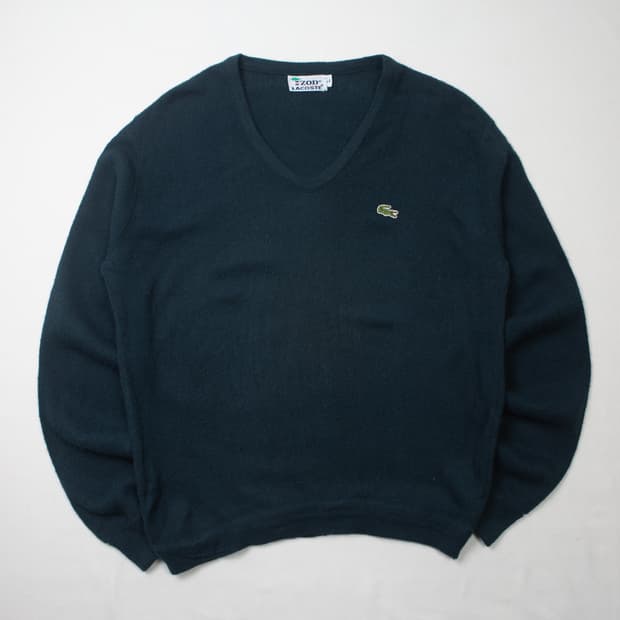 60s IZOD 라코스테 올른 아크릴 V넥 스웨터 딥 그린