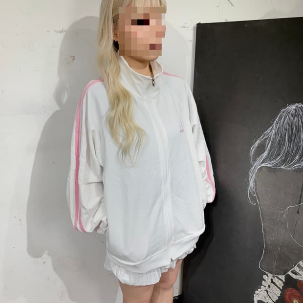 JPN 일본 빈티지 화이트 핑크 오버핏 져지 L