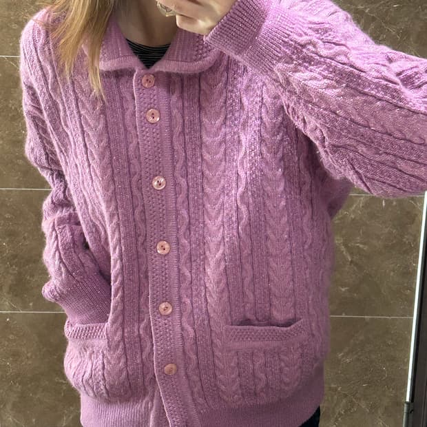 빈티지 할미깔 글리터 니트가디건