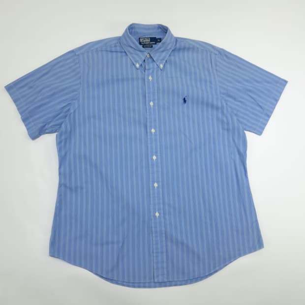 Co564 XL 폴로 랄프로렌 블루 멀티 스트라이프 반팔 셔츠 남방