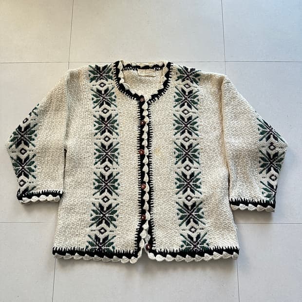 90s 에콰도르 핸드메이드 빈티지 에스닉 아즈텍 울 가디건