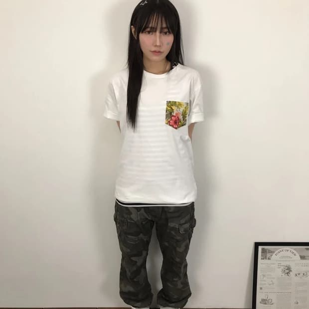 BEAMS HEART Floral Pocket Tee