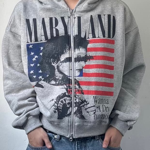 성조기 크롭 후드집업