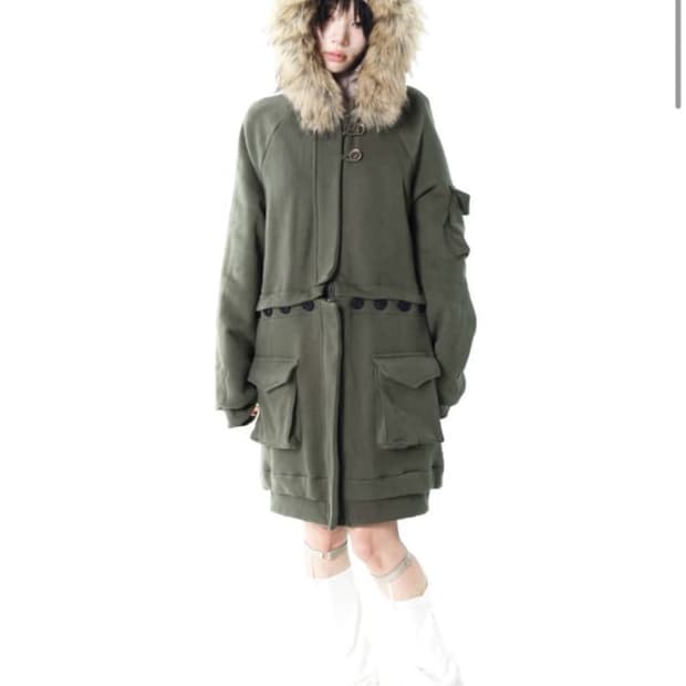 Oshigh 2way Fur Hood Zip Up Khaki