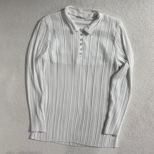 일본빈티지 화이트 진주단추 긴팔 탑